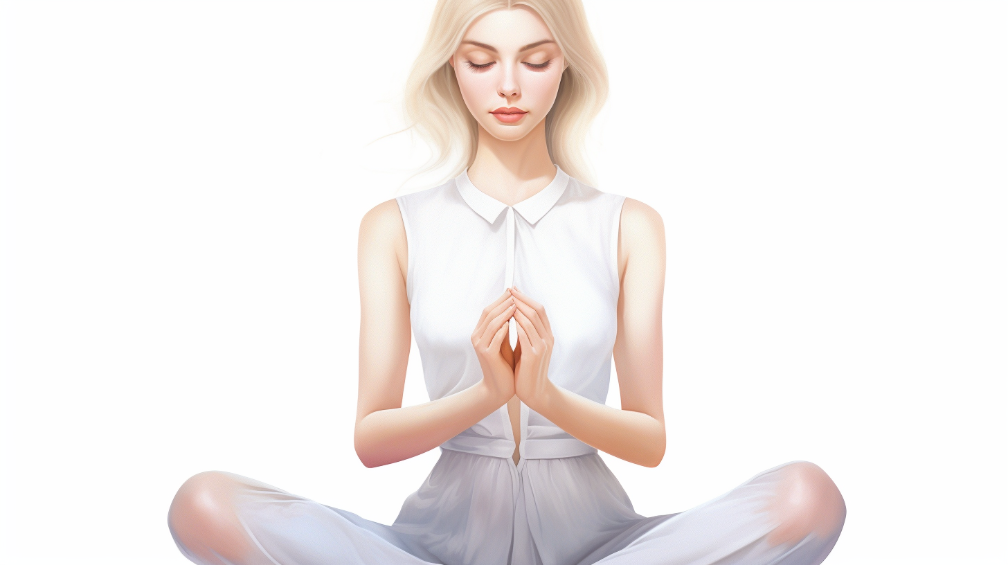 Young girl meditating on isolated white background