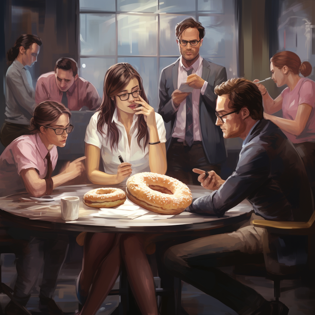 Girl eating bagel in meeting