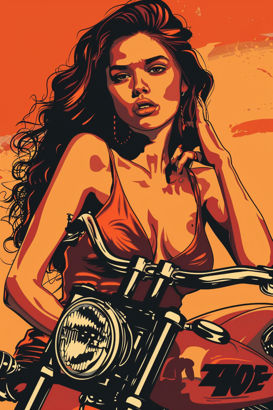 Girl with Motorbike Pinup Poster