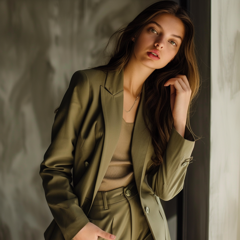 Girl in Olive Suit Ideas