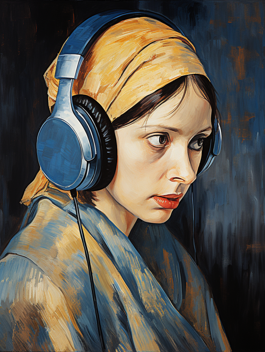 Girl with a Pearl Earring  by Van Gogh with headphones