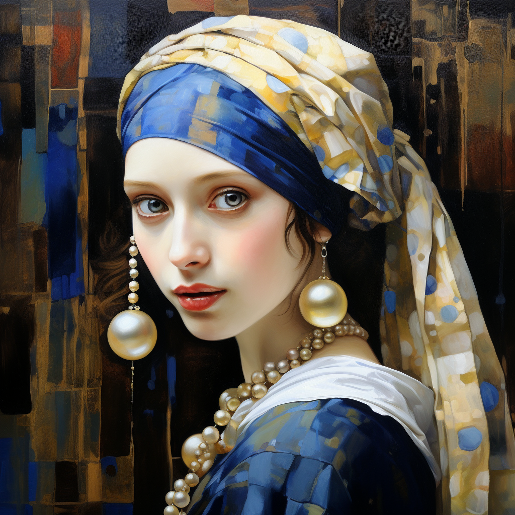 Girl with the Pearl Earring  painting in Klimt style