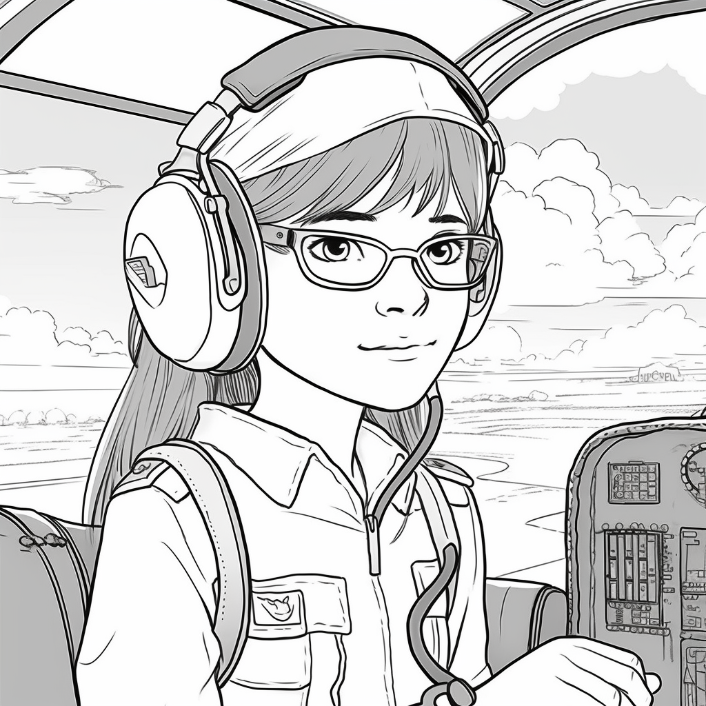 Cute girl pilot coloring page