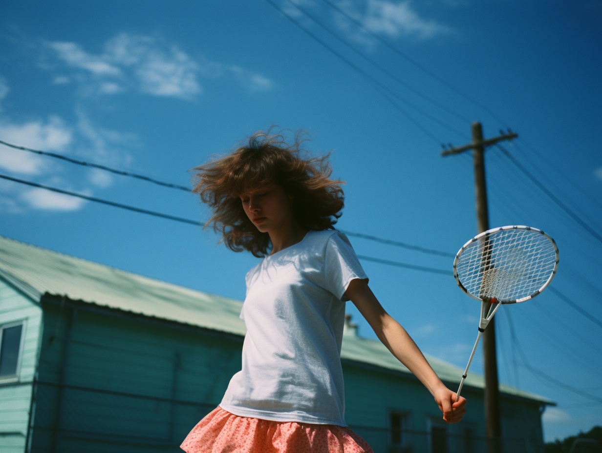 Girl playing badminton with joy