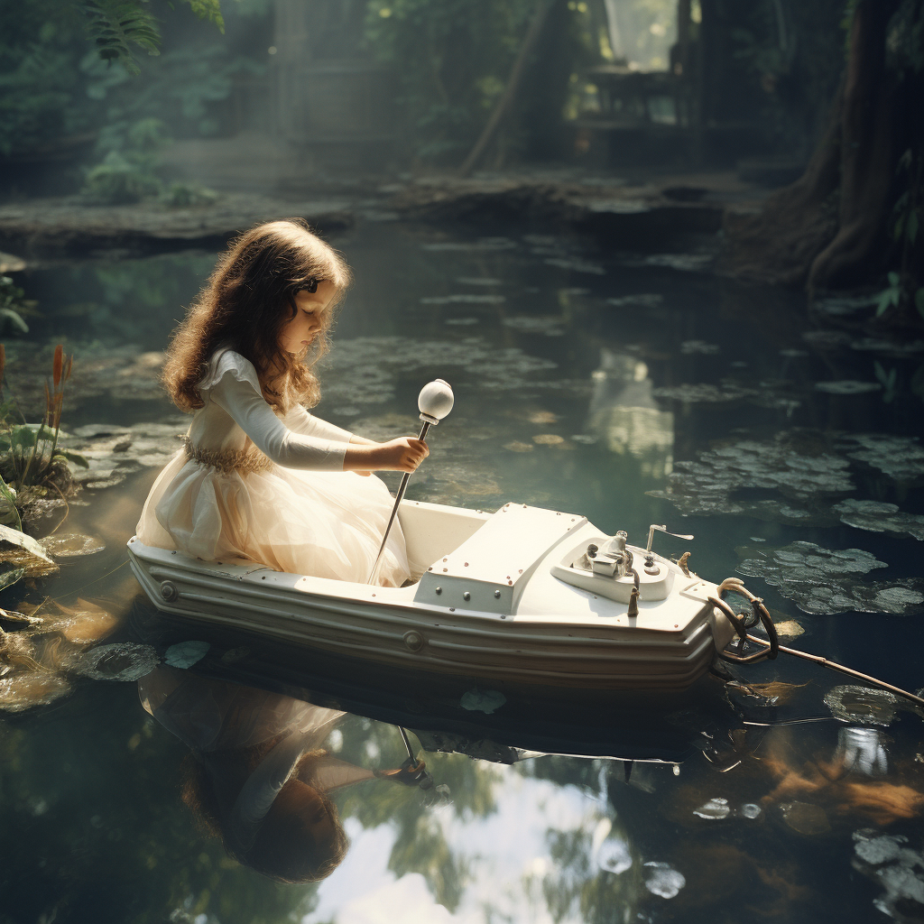 Young girl having fun with a remote control boat