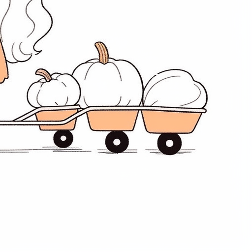 Cute girl pulling wagon with pumpkins