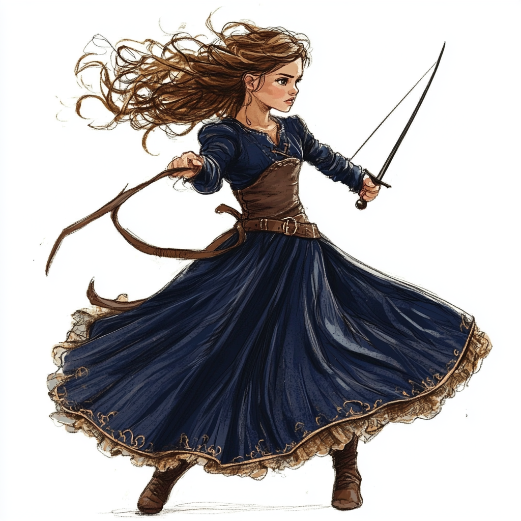 Young Girl in Blue Dress with Rapier