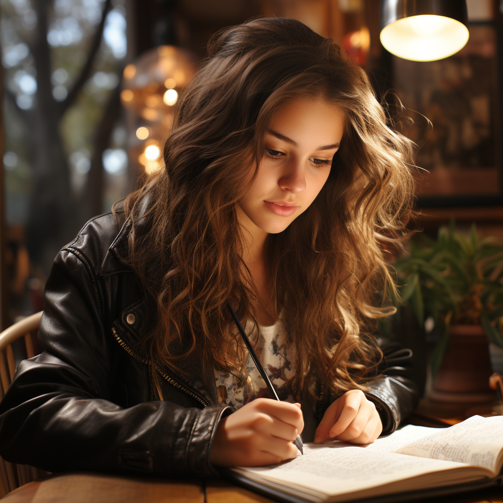 Girl reading book hyper realistic