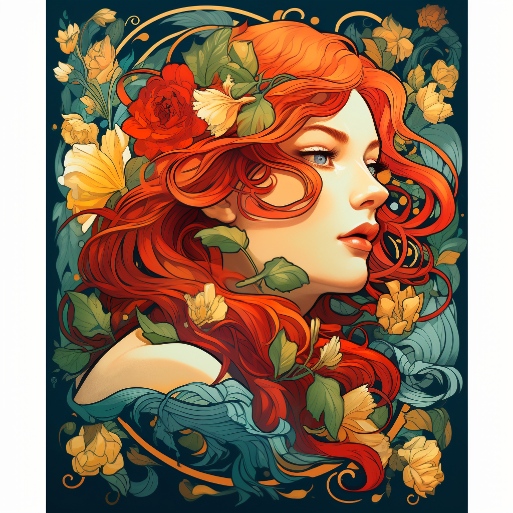 Red-haired girl in art nouveau poster