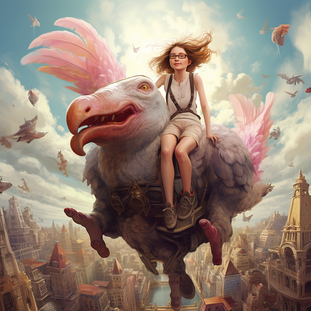 Girl Riding Giant Sea Eagle in City