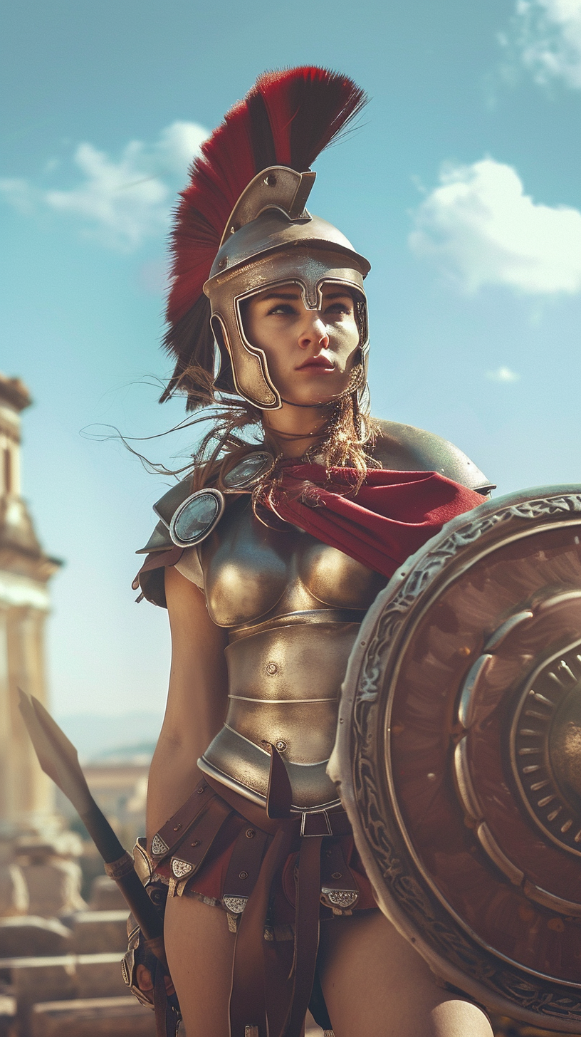 girl in roman soldier attire