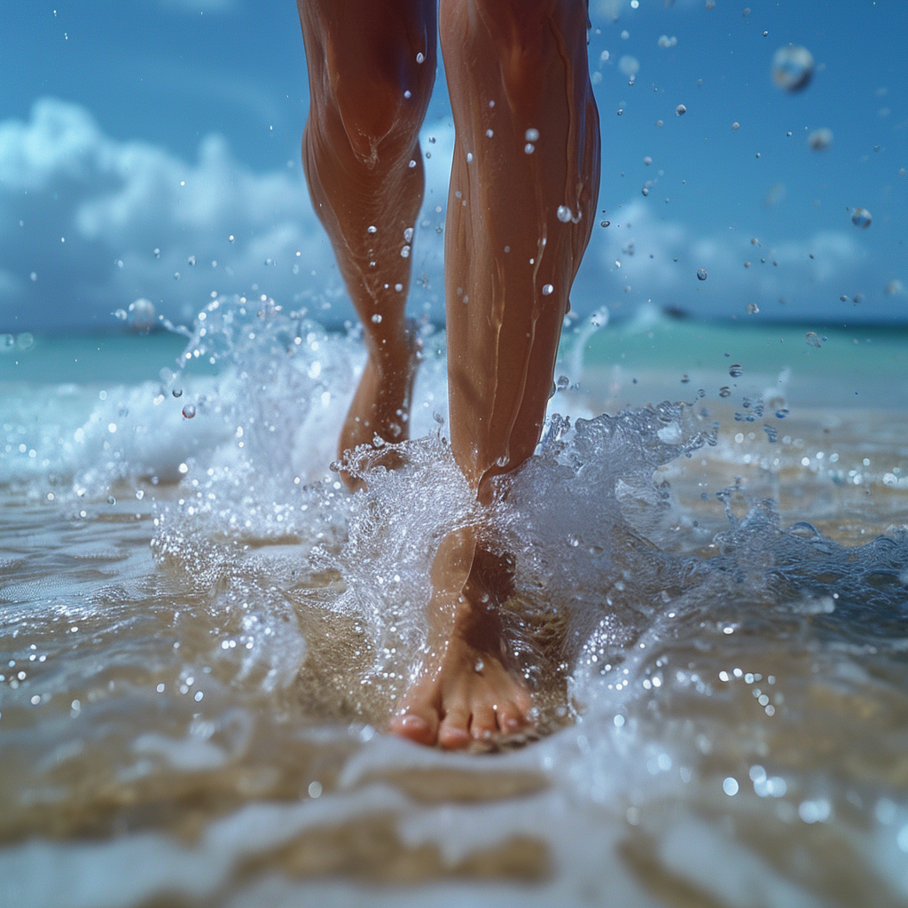 Girl with Muscular Legs Running on Sandy Beach