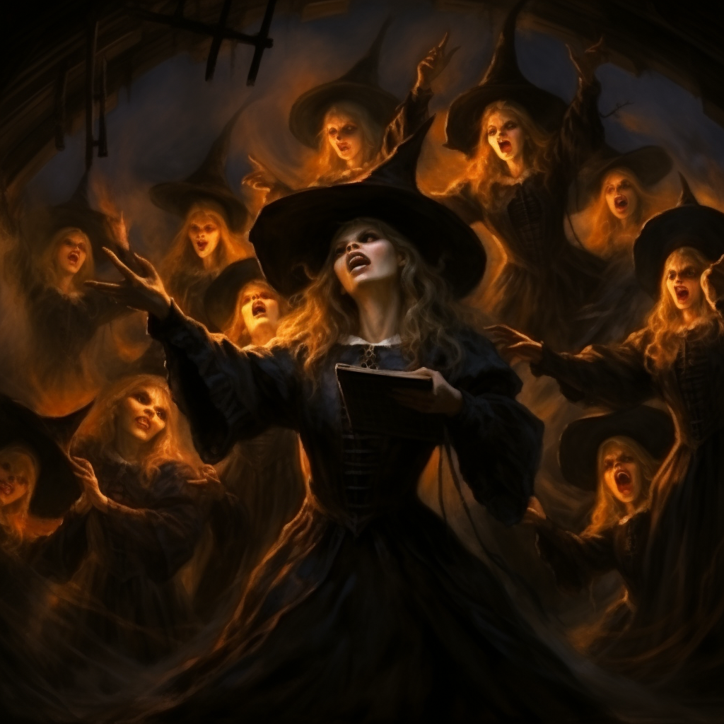 Group of Witches with a Singing Girl