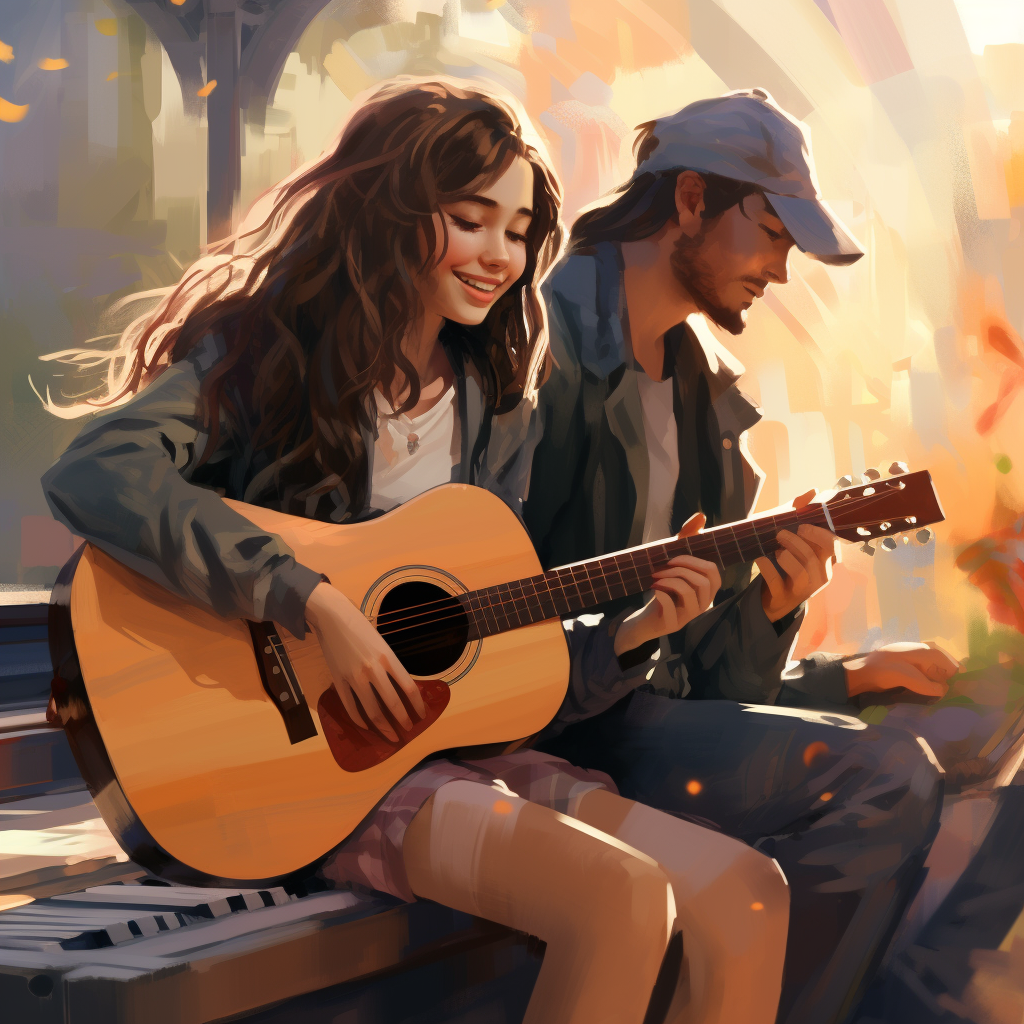 Couple with Musician in Romantic Serenade