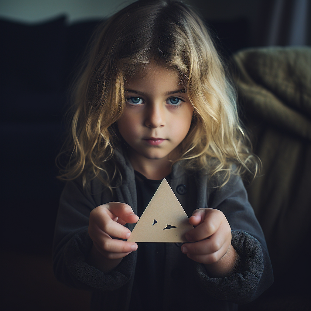 Girl holding a small triangle toy