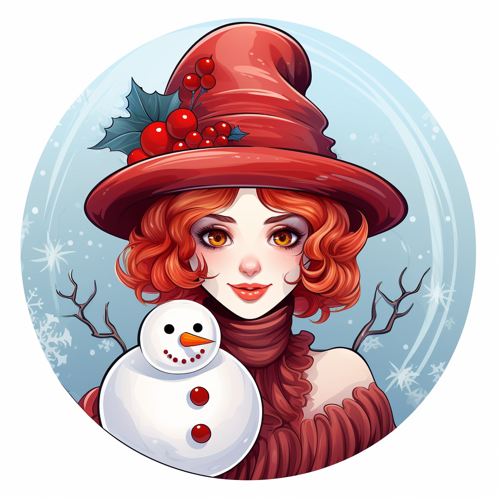 Large girl snowman wearing cloche hat and holding ornament