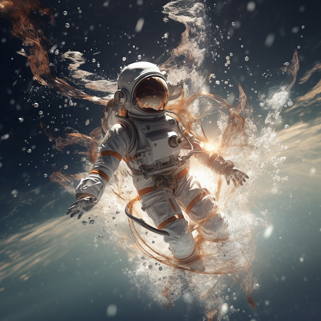 Girl in spacesuit dancing in water  ??