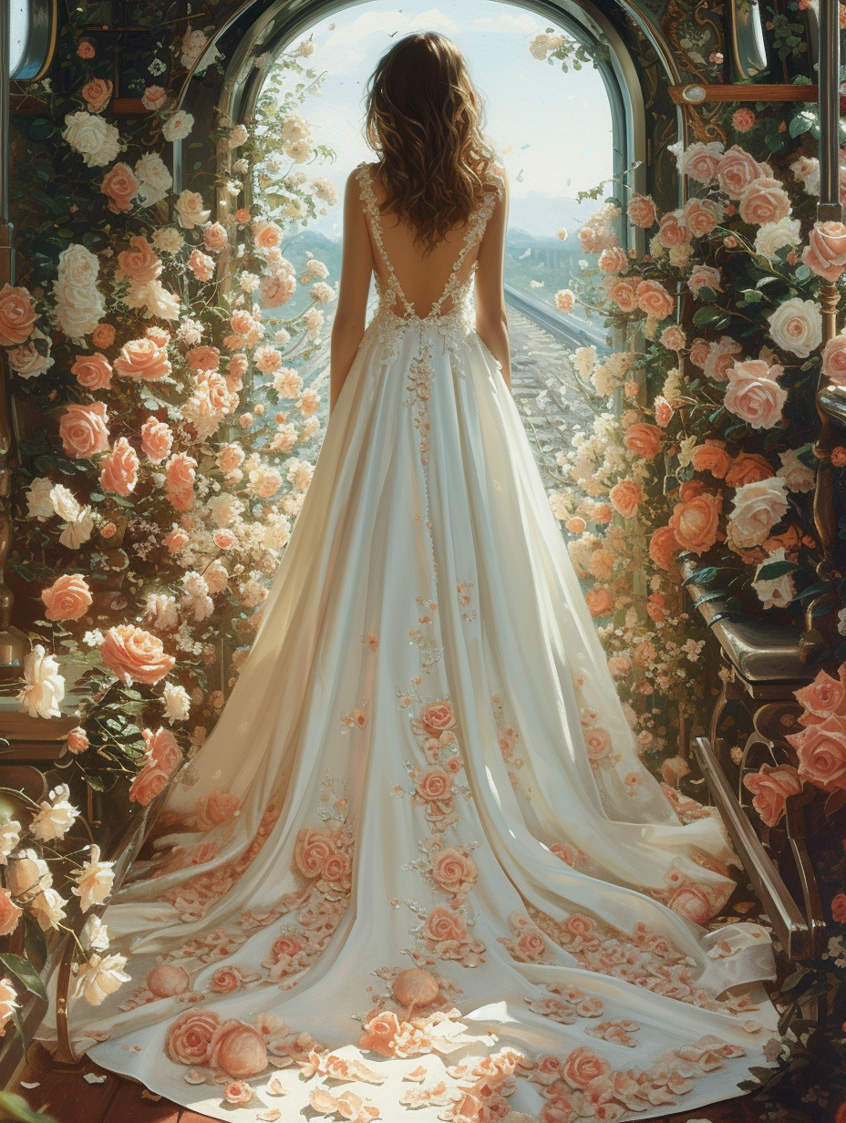 Fashionable girl in wedding dress