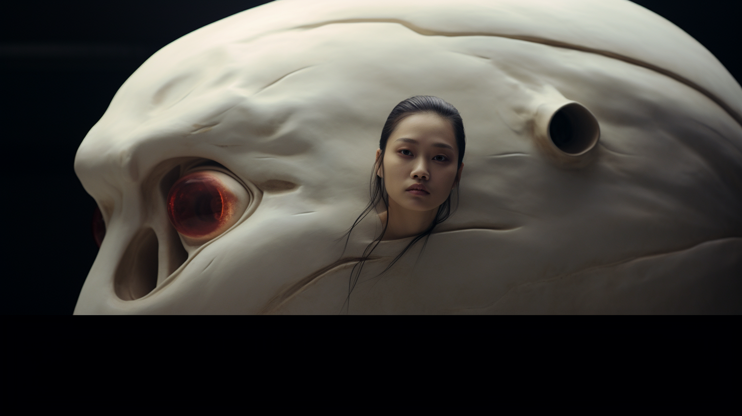 Girl standing in front of white spacecraft