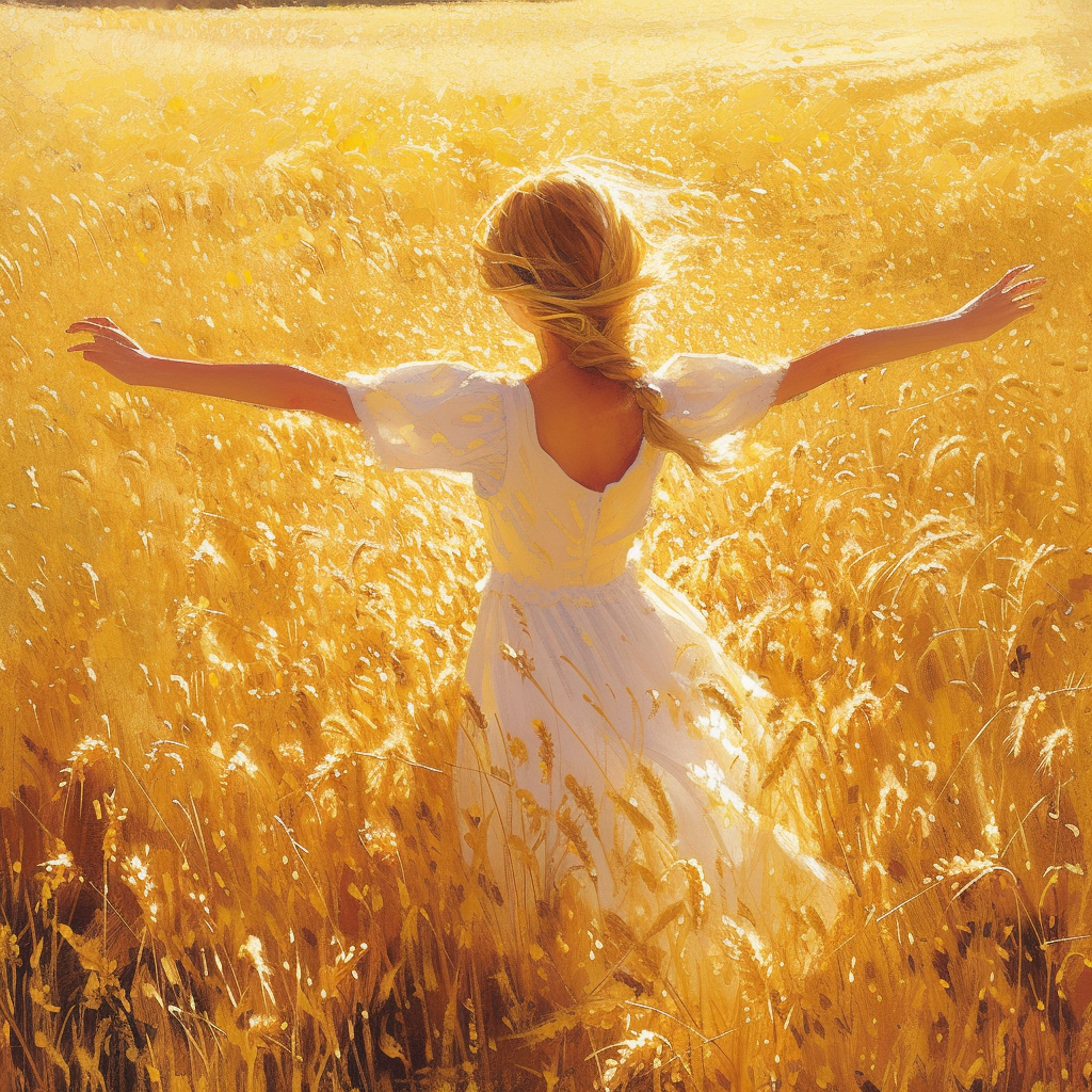 girl in sunlit golden field