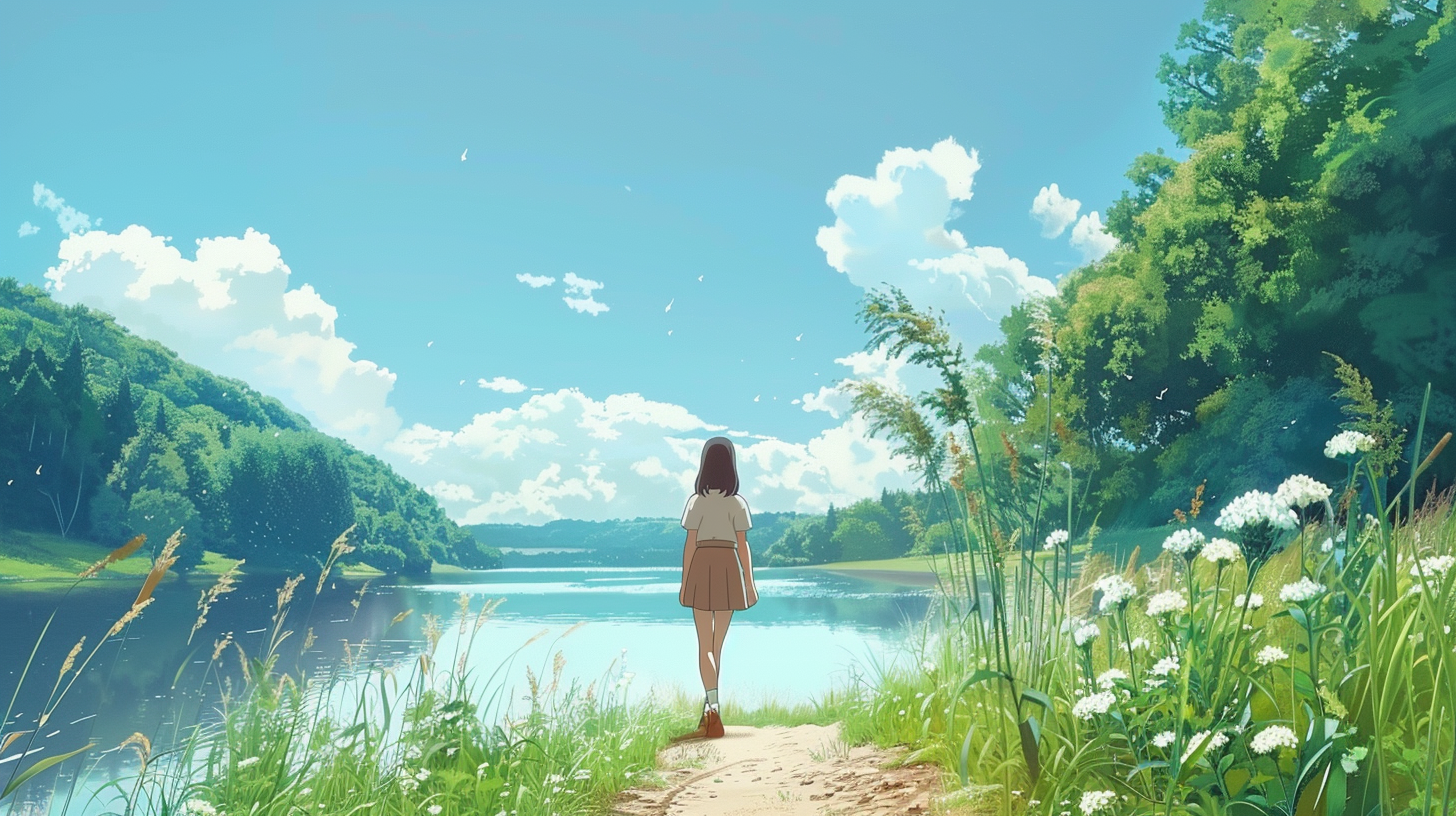 Girl Ghibli Animation Riverside