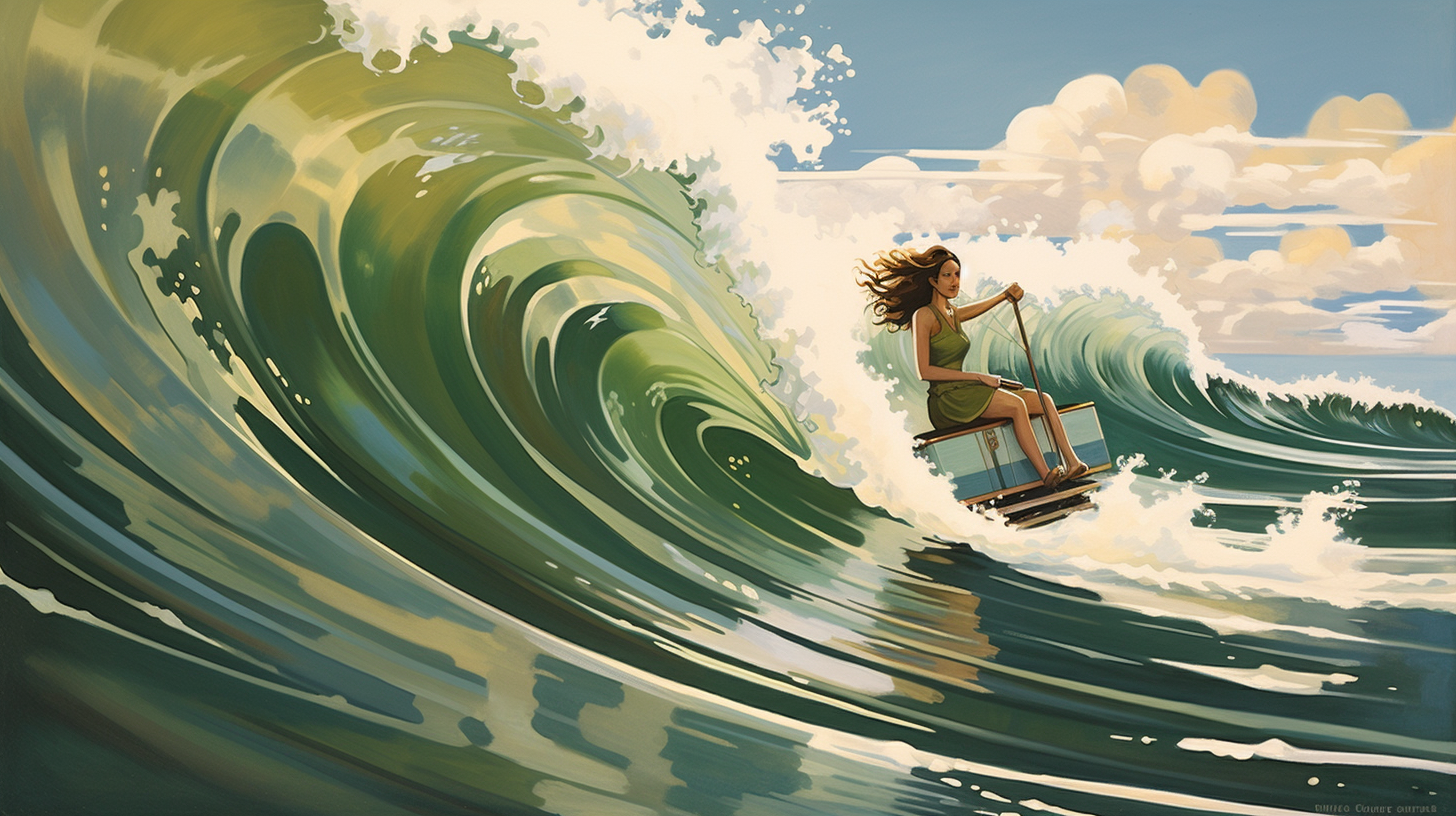 Young Girl Surfing Green Train