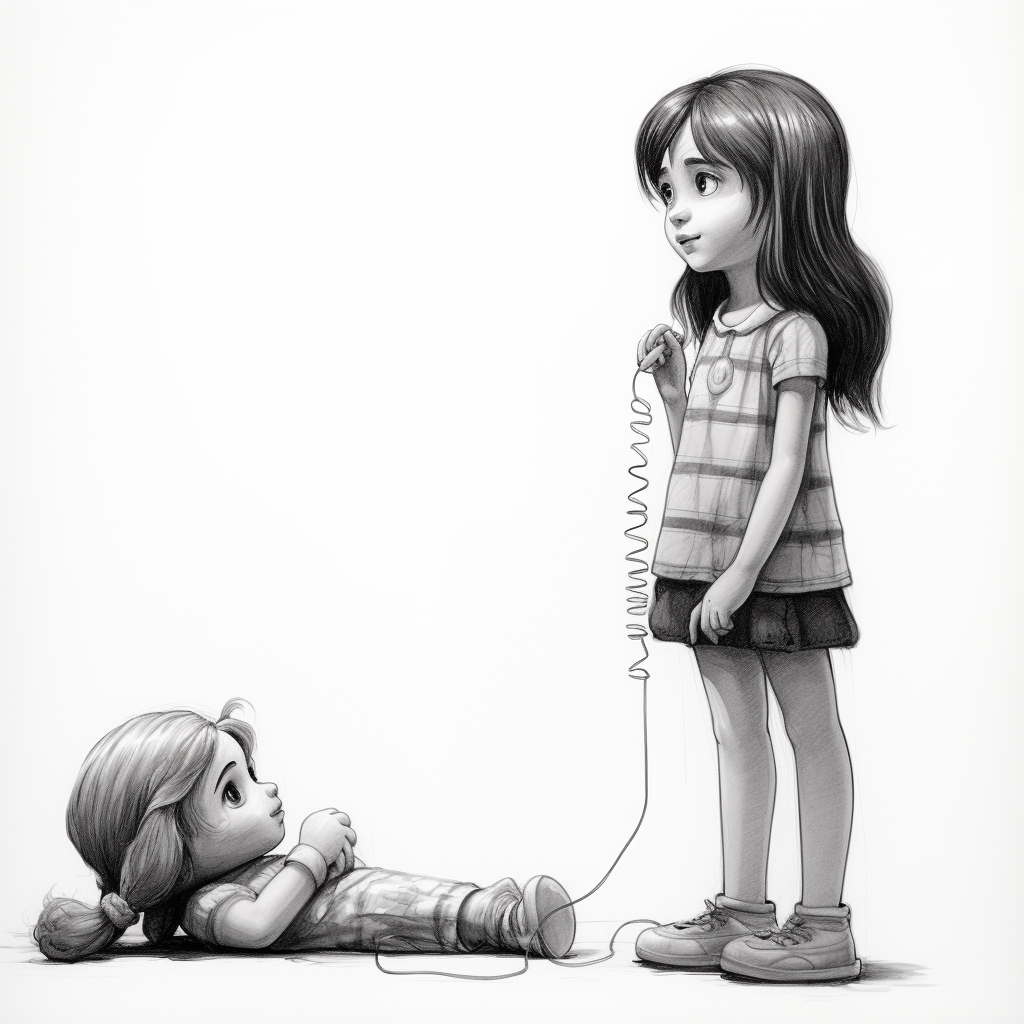 Young girl conversing with doll