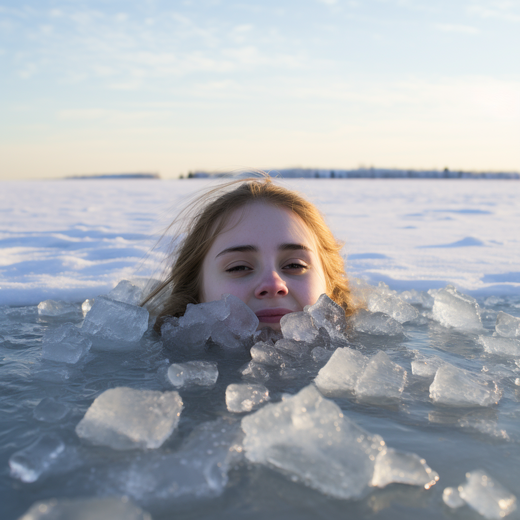 Girl trapped under ice in frozen lake