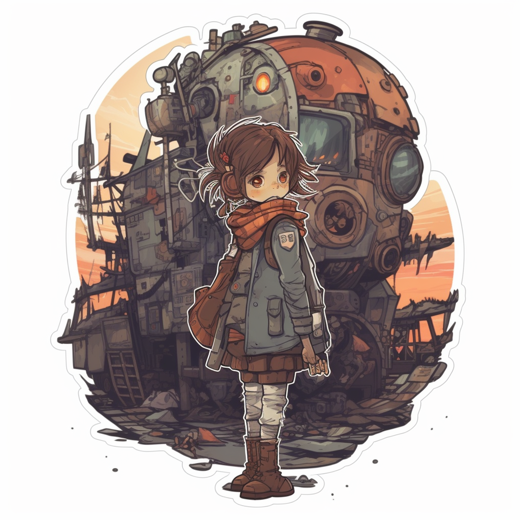 Illustration of a brave girl warrior in apocalyptic world