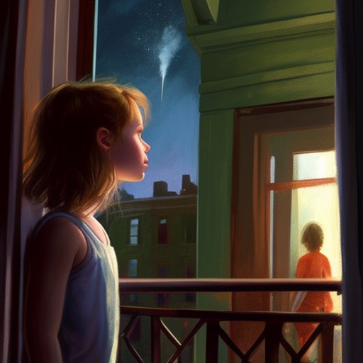 girl watching new star from balcony