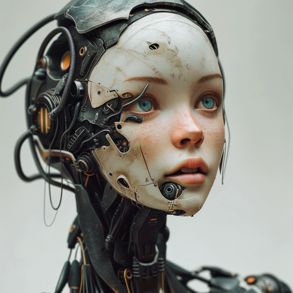 Girl with weapon in robotic body