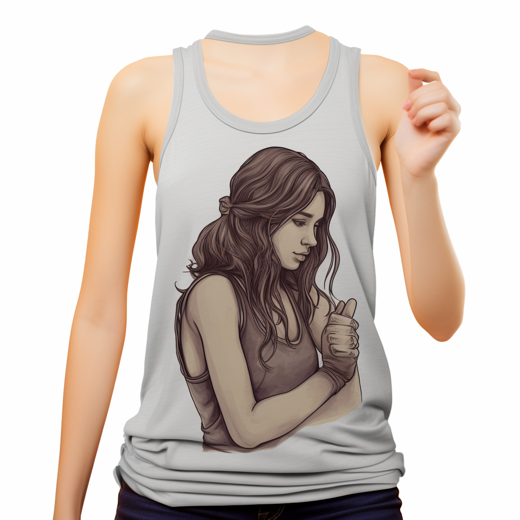 Image of a girl wearing a grey tank top and holding a knife