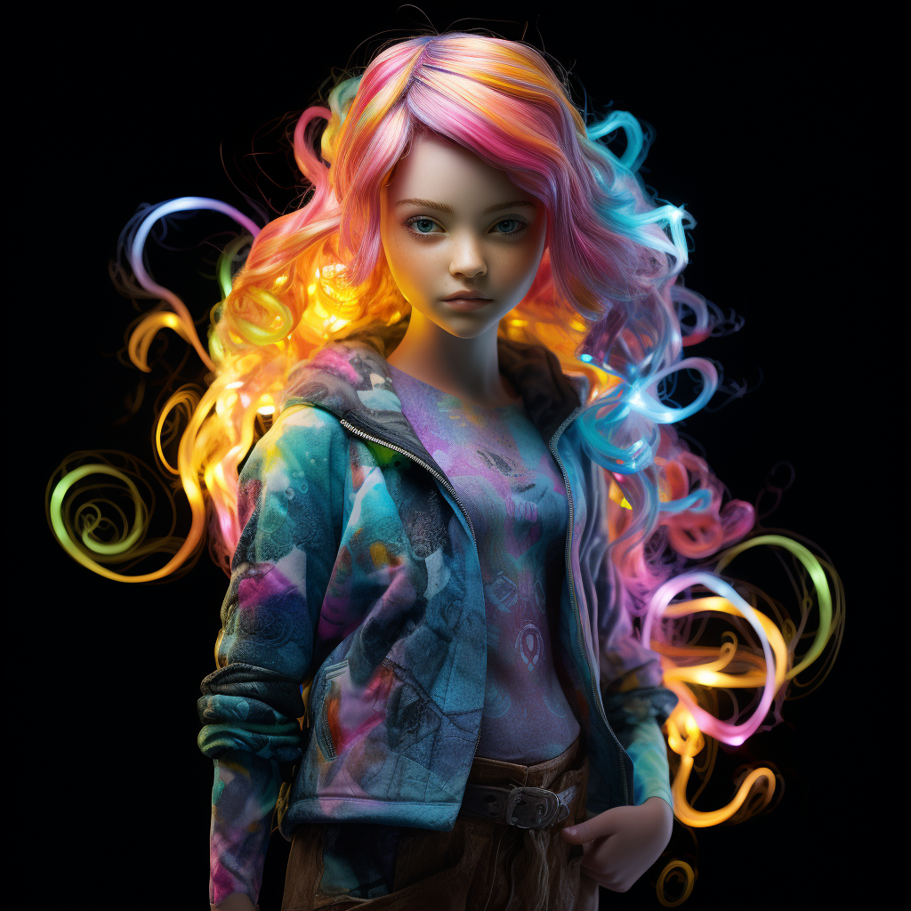 Young girl wizard with neon hair