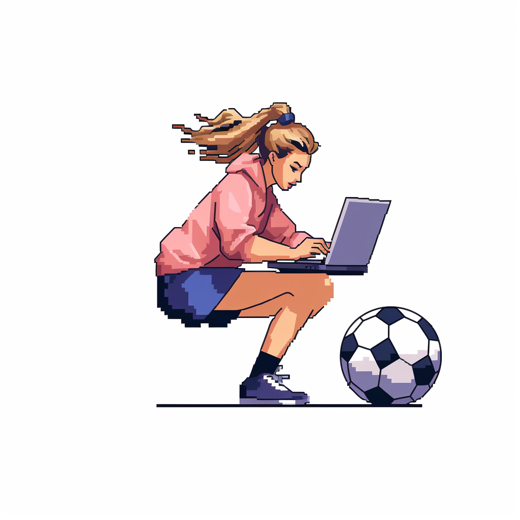 Girl with Laptop on Soccer Ball