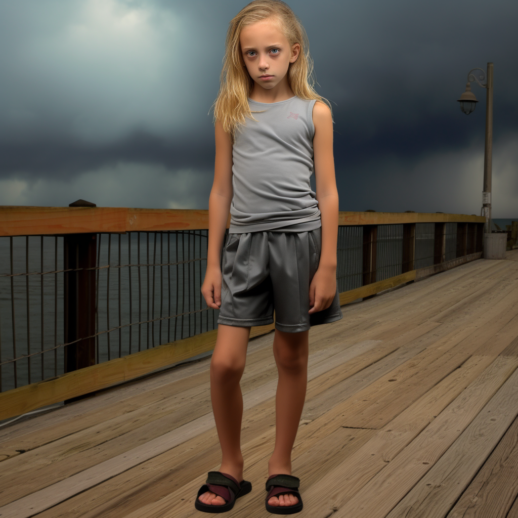 Sad girl on boardwalk