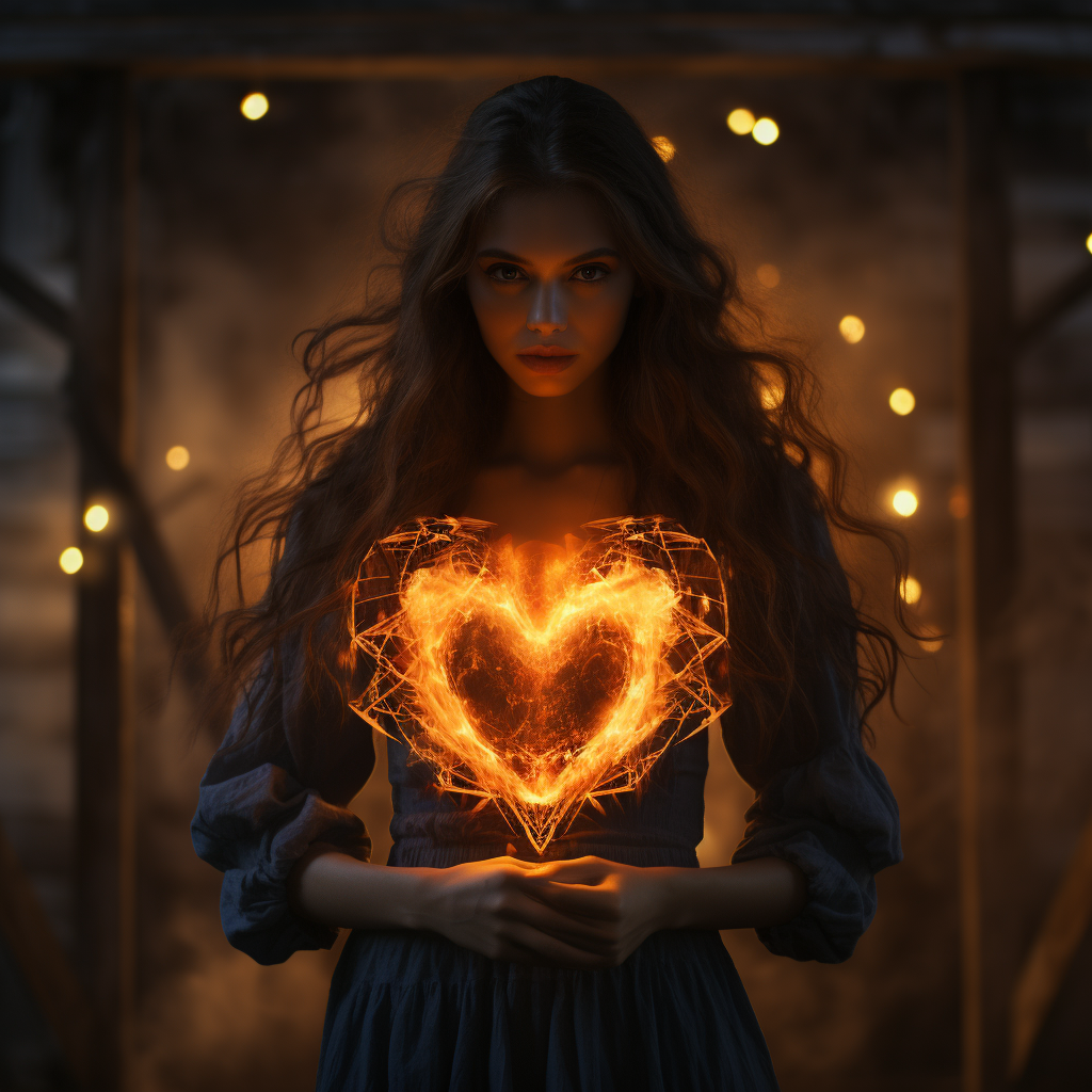 Burning heart with girl inside