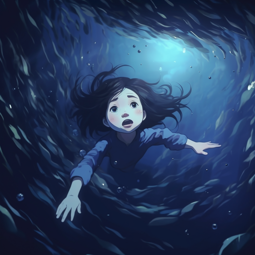 Girl drowning in deep water