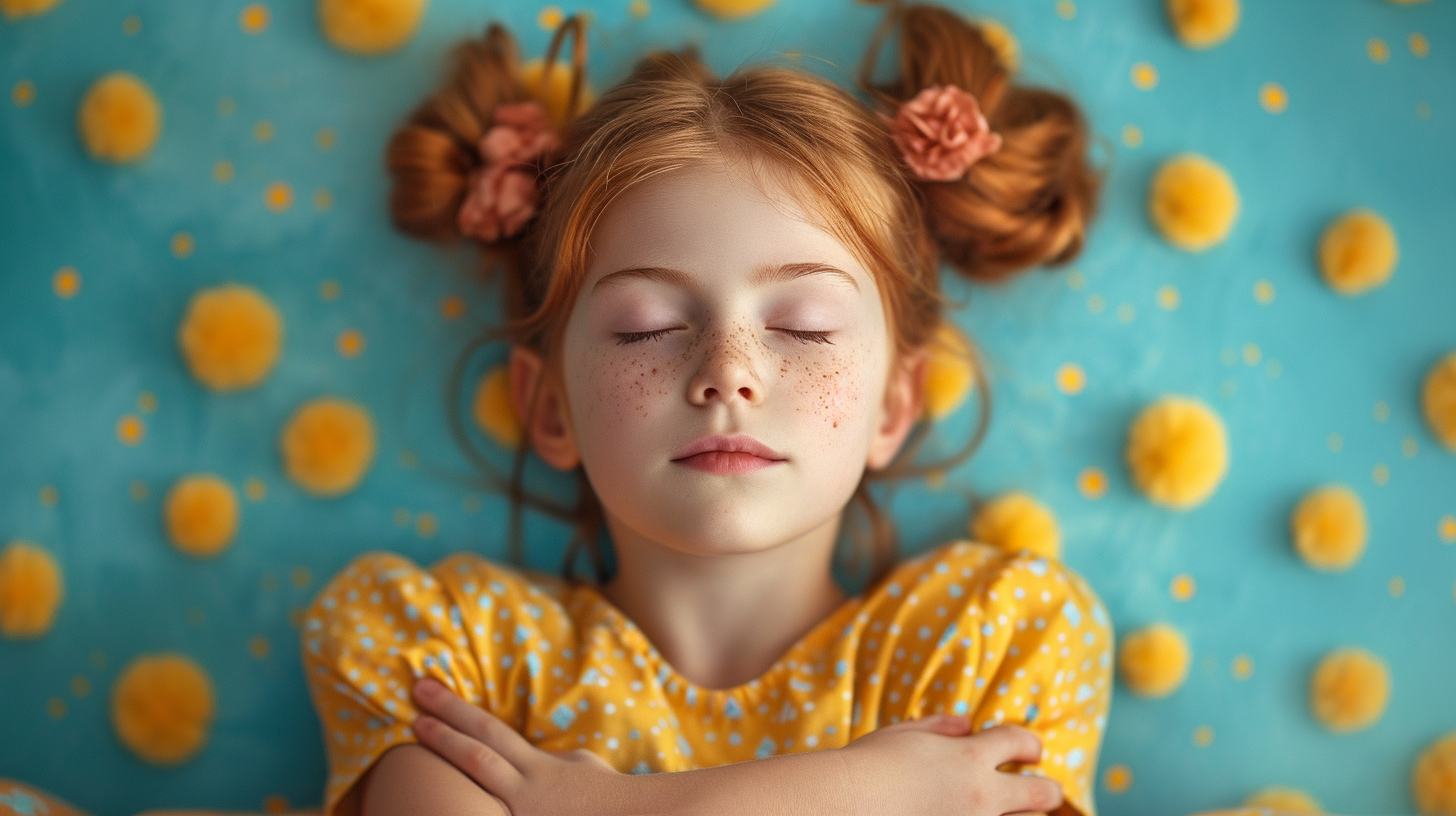 Sleeping girl with freckles and red hair