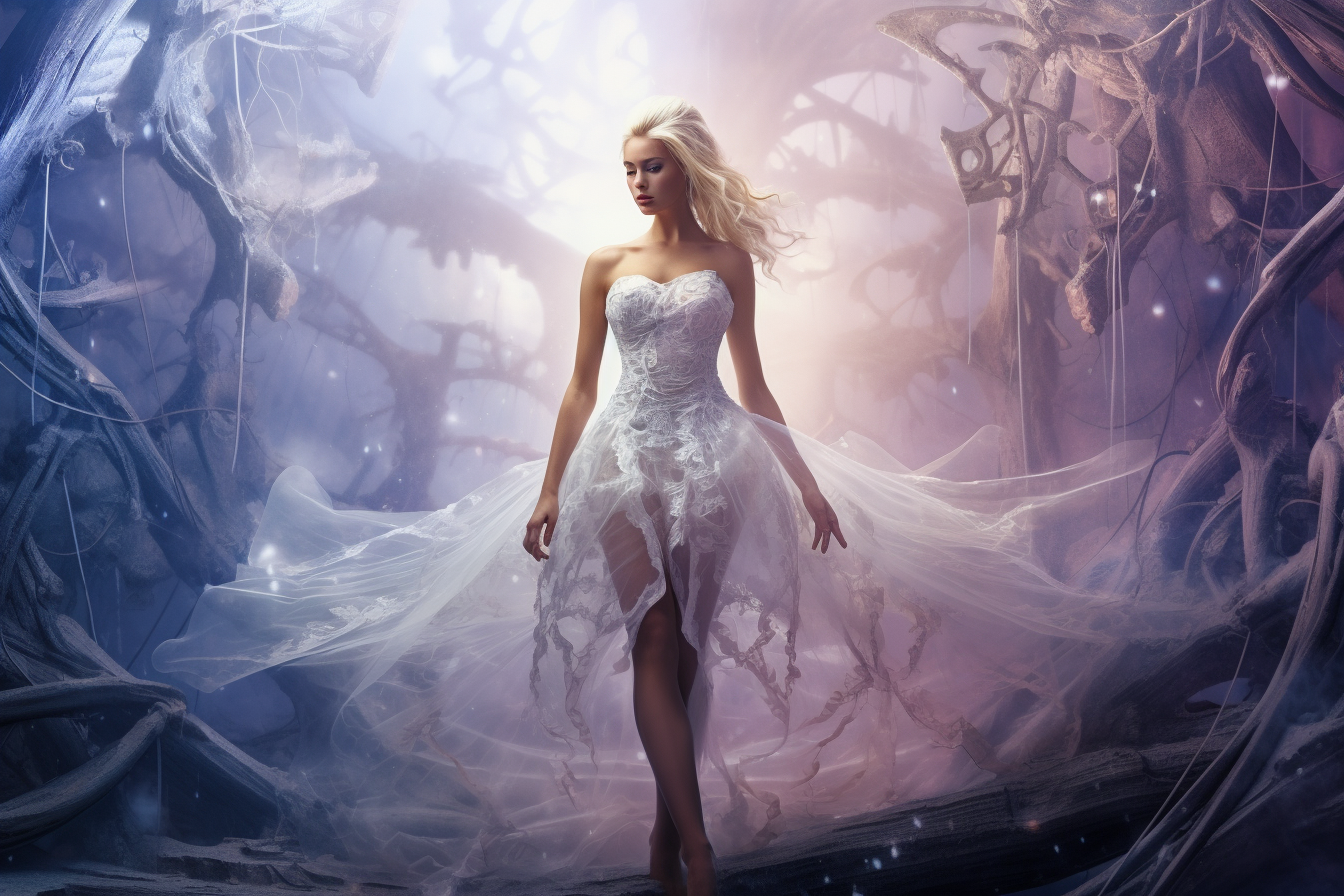 Girl in White Dress on Spider Web