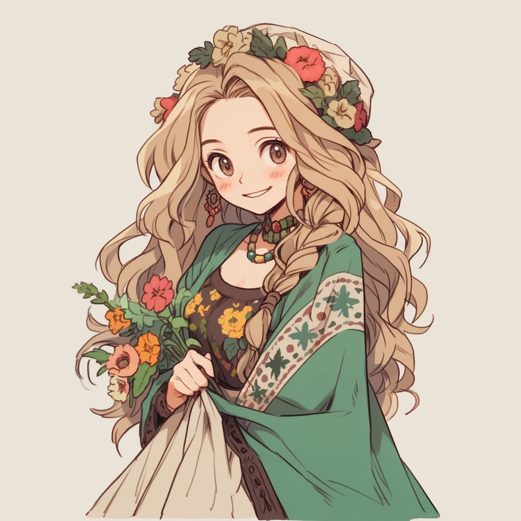 Girl with Flowers Hair Dress in Dragon Quest Style