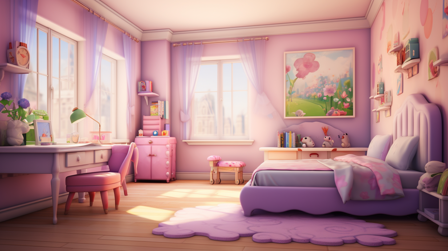 Adorable pink bed sheet and purple curtains