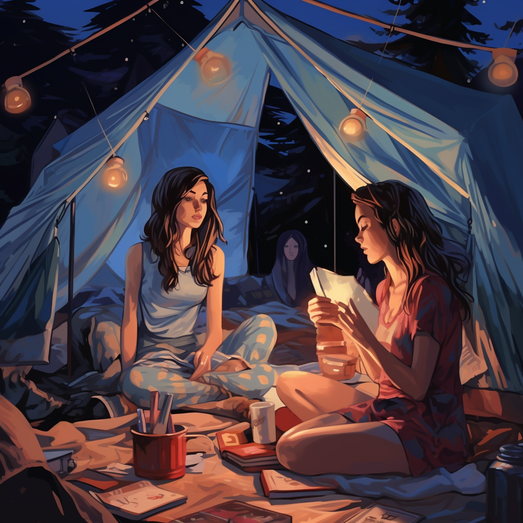 Group of girls camping in a tent