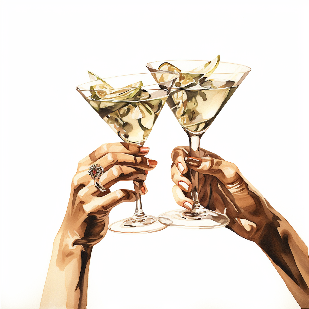 Two girls clinking martini glasses