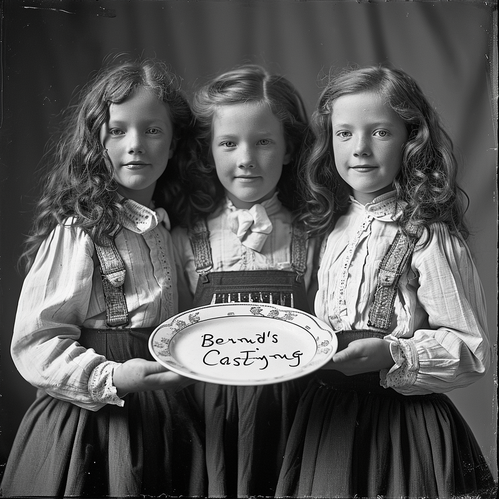 Girls holding a plate in a photo studio