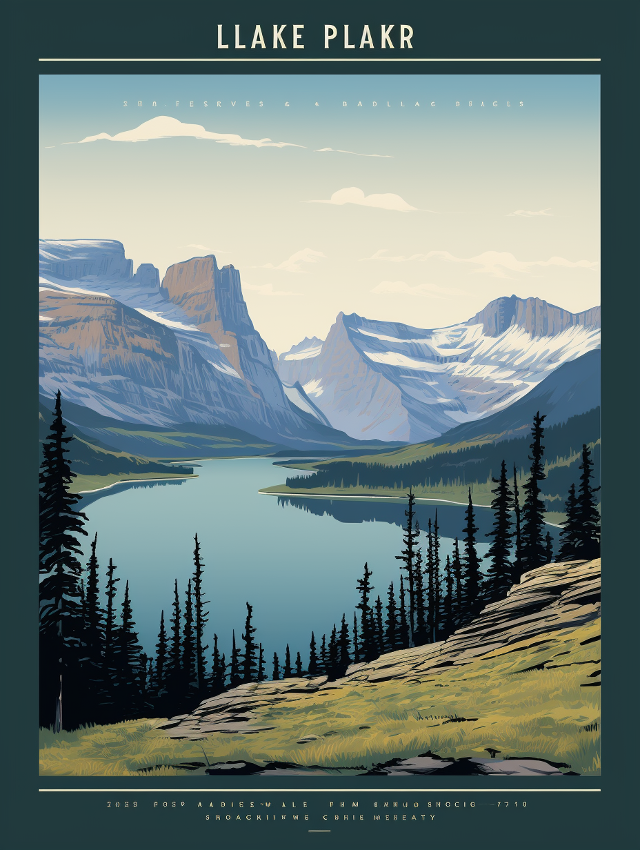 Beautiful travel poster of Glacier National Park