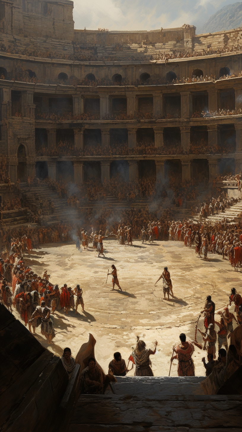 Gladiators Fighting in an Amphitheatre