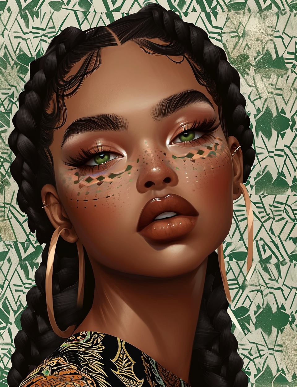 Beautiful Irish doll with braids and hoop earrings