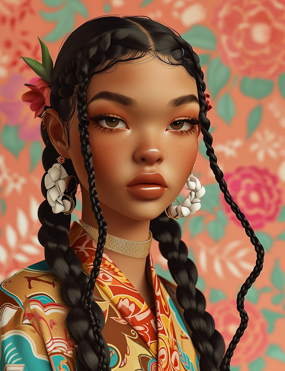 Beautiful doll with braids and earrings