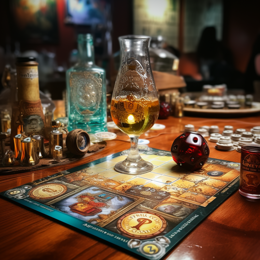 Refreshing beer next to a board game