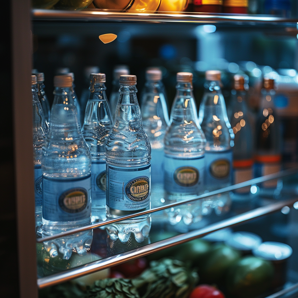 Glass Bottles of Water in Fridge